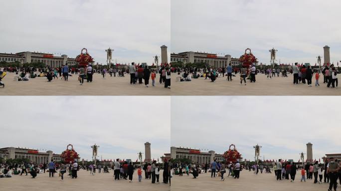 十一假期北京天安门广场鲜花花坛国旗飘扬