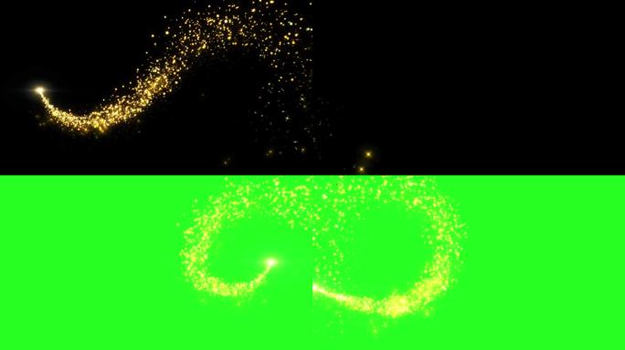 4K金色粒子和闪光魔法光粒子尾线。圣诞金光闪闪