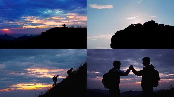 多角度团队登山欢呼形象