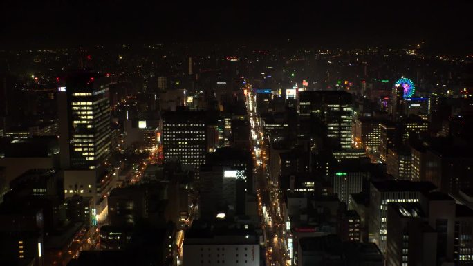 日本，北海道，札幌:鸟瞰札幌市的夜景。