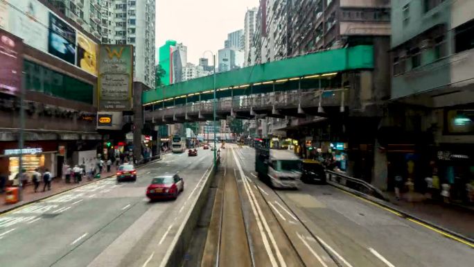 香港市区电车路线的延时拍摄。