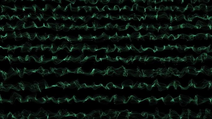 多重霓虹绿绿松石相交线，科技纤维运动。凉爽流动的曲线图案背景，几何设计。未来主义烟雾图案的掩护，横幅