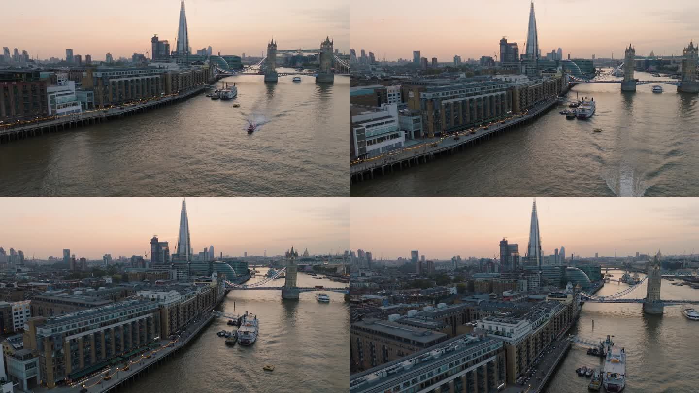 伦敦城市的天际线在泰晤士河上空升起