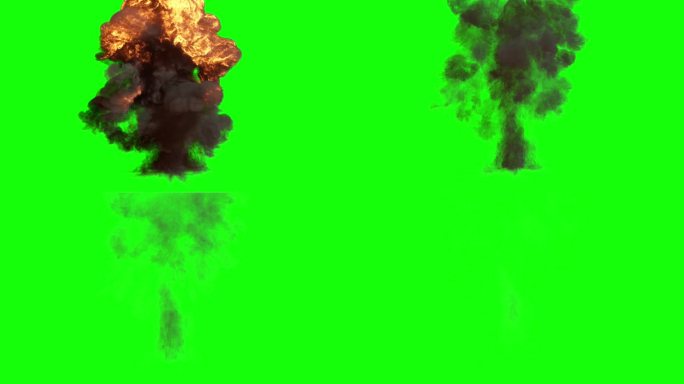 爆炸在绿色背景。炸弹爆炸的动画。孤立的大爆炸