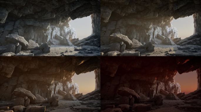 夕阳从岩石的一个洞里照在山洞的地板上