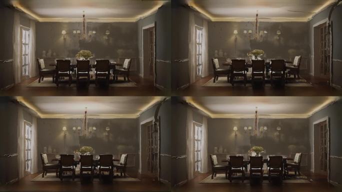 高达4K的分辨率，现代化的房间装饰着五颜六色的灯光