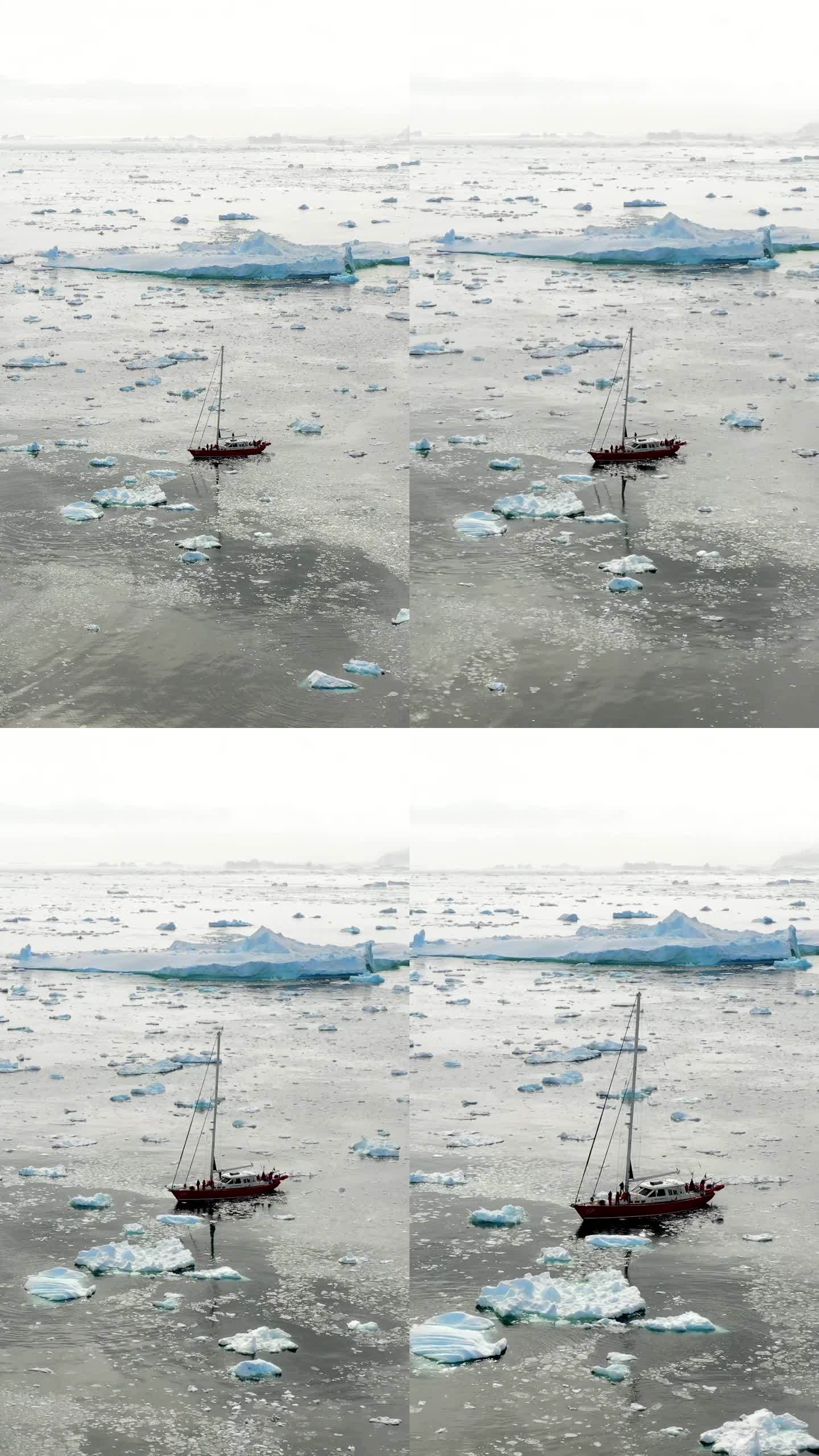 垂直视频，南极船的鸟瞰图。