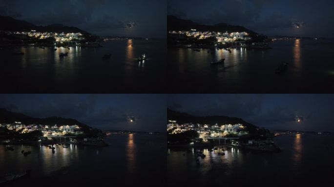 福建渔村海上月亮 明月夜景