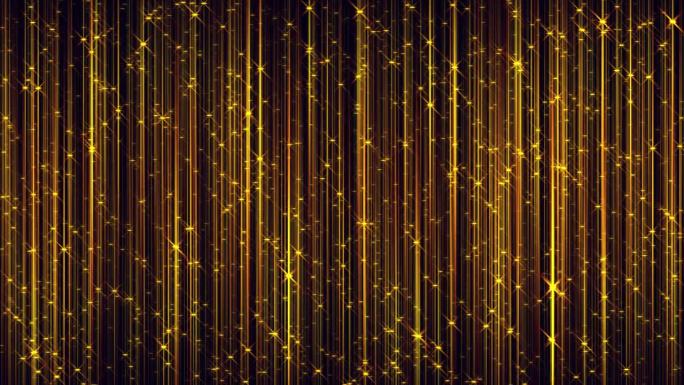 金色的黄色风格窗帘奖背景，庆典和火花抽象数字生成，奖金闪闪发光的粒子框架，闪闪发光的散景，圣诞节，新