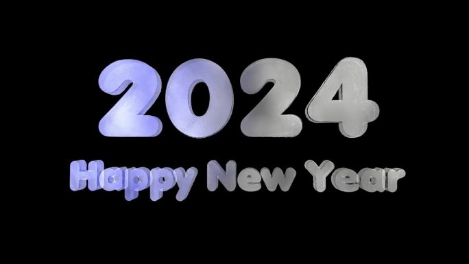 2024年新年快乐。有趣的文字动画在一个黑色的背景。3 d动画。祝贺条幅。