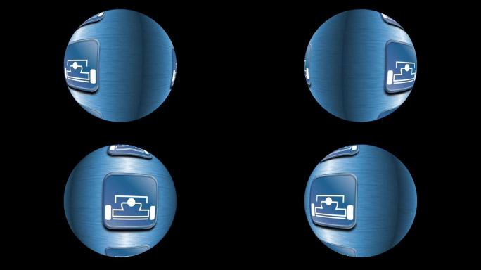 在旋转的圆圈或球上赛跑的运动汽车的标志或标志的动画。