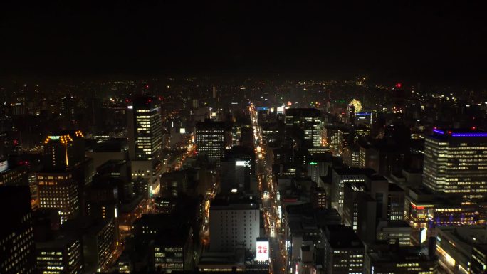 日本，北海道，札幌:鸟瞰札幌市的夜景。