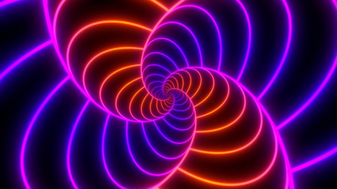发光的条纹螺旋。抽象的背景在橙色，红色和紫色霓虹辉光的颜色。