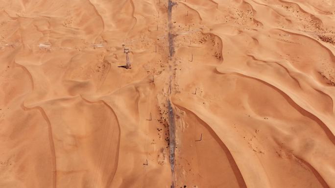 沙漠 路 电网 路 航拍 震撼