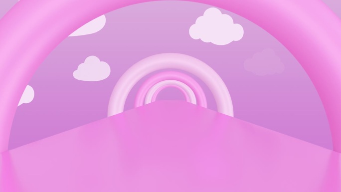 粉红色和白色的卡通道路隧道与云循环动画背景