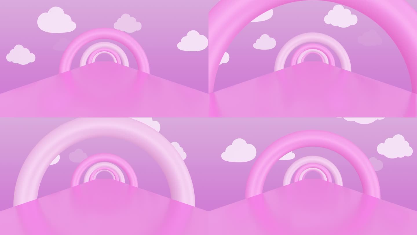 粉红色和白色的卡通道路隧道与云循环动画背景