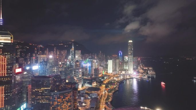 香港夜空鸟瞰图。香港夜景香港航拍香港风光