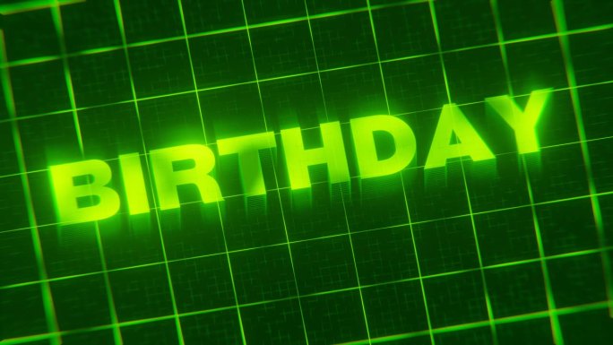 3d渲染的循环动画的霓虹字生日隔离在一个绿色的网格