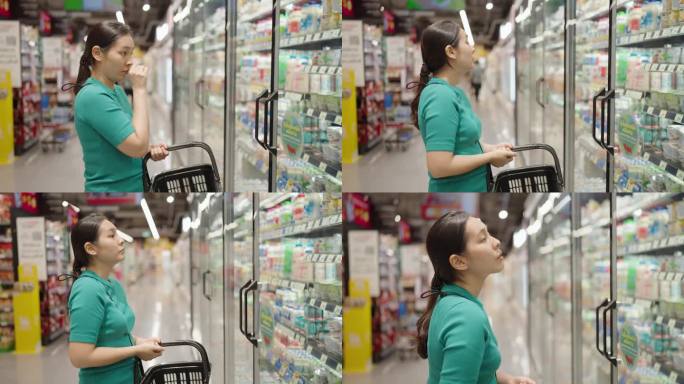 在超市购物的女人货柜货架视频素材