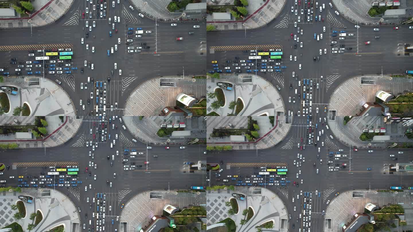 城市十字交叉路口拥堵交通航拍