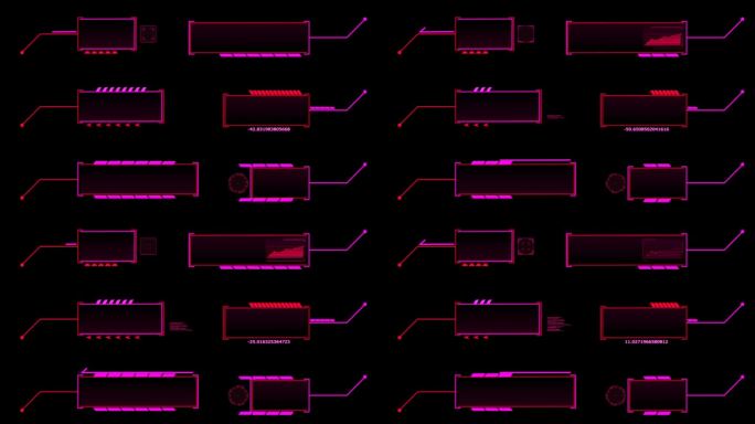 Callout未来hud动画数字红色调粉红色辉光六个包在黑色屏幕上