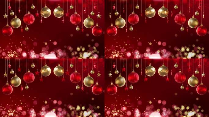 红金色圣诞球与辉光散景背景