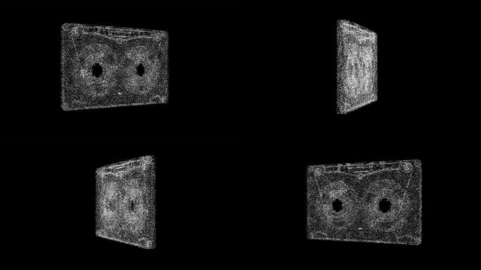 3D音频磁带旋转黑色bg。模拟媒体存储。复古,复古。3d盒式磁带隔离。用于标题，文本，演示。由闪闪发