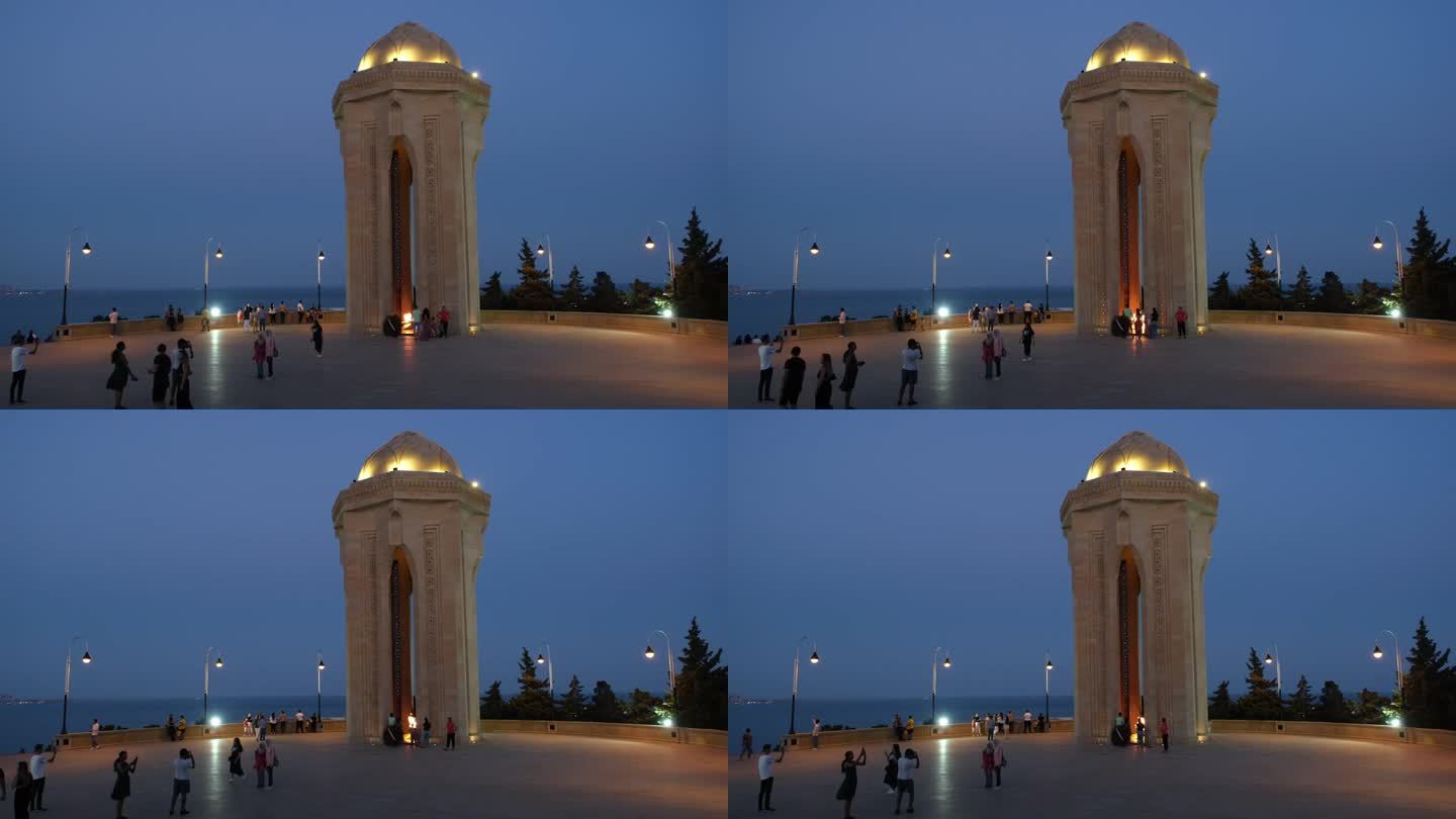 在巴库与游客一起欣赏不朽的火焰纪念碑