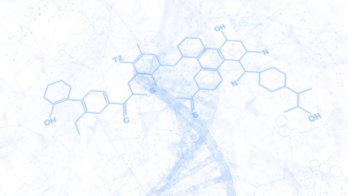摘要现代化学六角键分子和dna链旋转白色动画背景。
