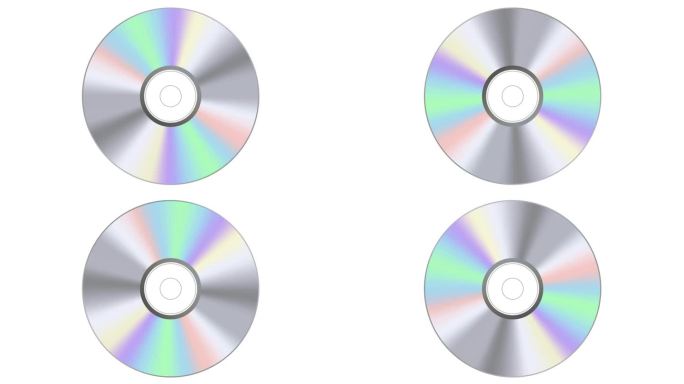 光盘旋转白色背景。DVD光盘与闪亮的颜色。关闭了。