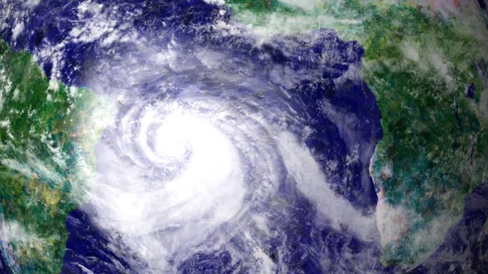 从大西洋到美国海岸附近的卫星拍摄的巨型飓风延时镜头。热带风暴时程。龙卷风台风顶部广角镜头。4K视频
