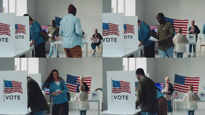 不同的美国人在小投票站投票