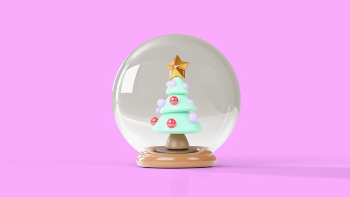 3d动画卡通图标圣诞树在玻璃。4 k