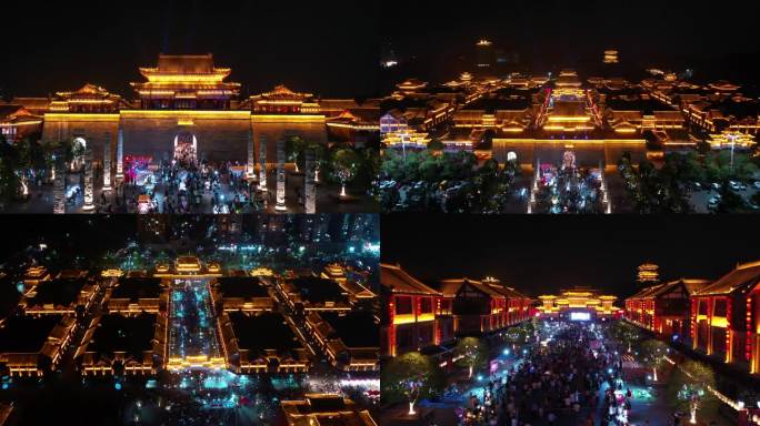 桂阳文化园 夜景航拍素材