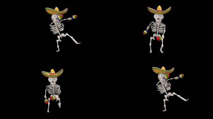 戴墨西哥宽边帽的骷髅，圈上沙球