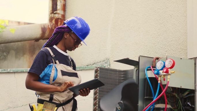 维修暖通空调系统检查设备运行黑人女性工程