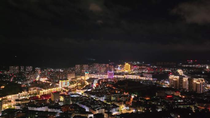 万家灯火光住宅区航拍夜景视频素材小县城市