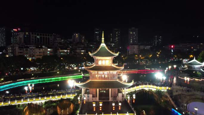 贵州贵阳南明河甲秀楼夜景航拍