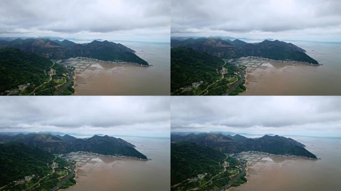 航拍福建宁德霞浦北岐滩涂 霞浦县城全景