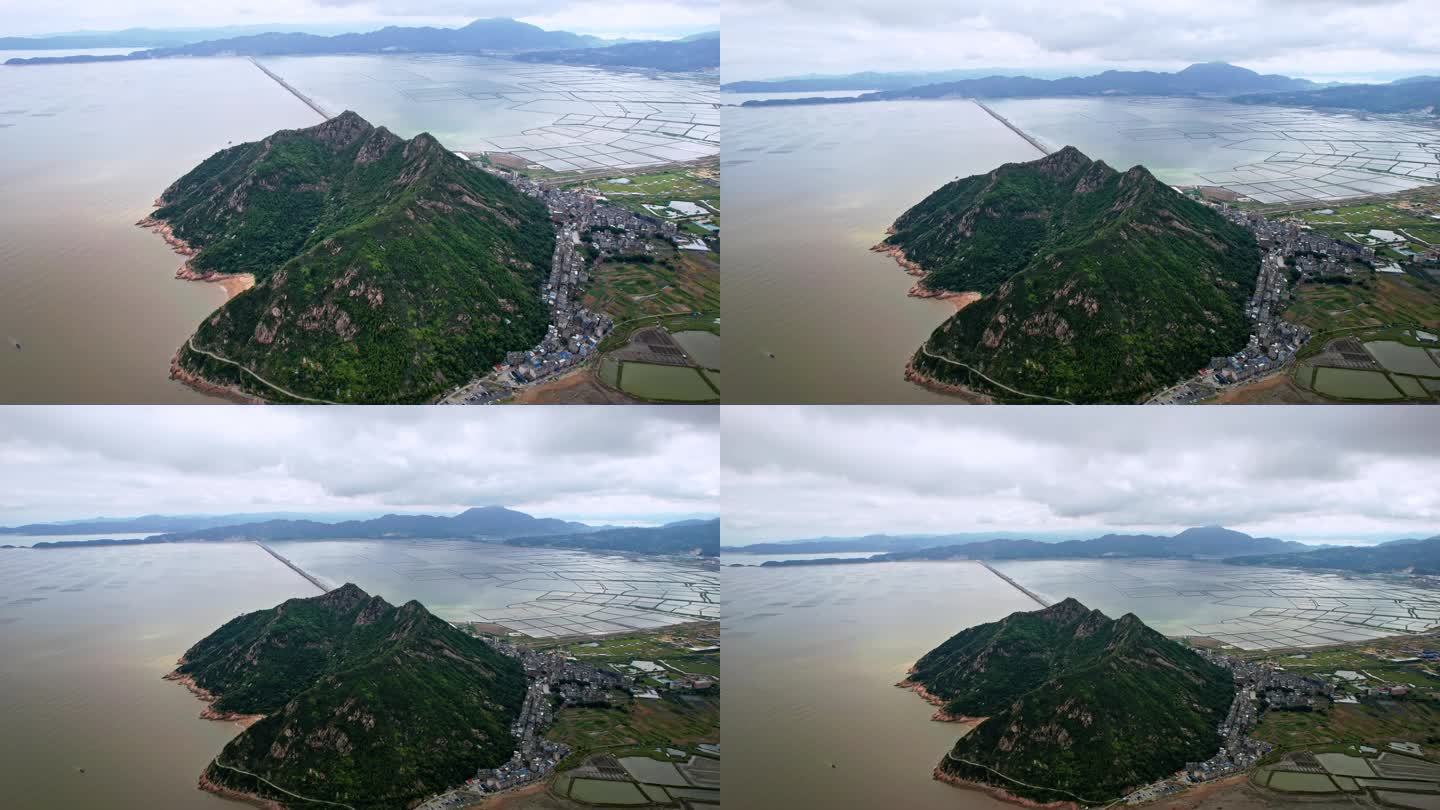 航拍福建宁德霞浦北岐滩涂 霞浦县城全景