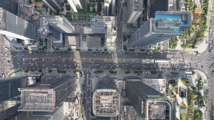 俯拍城市商务建筑交通