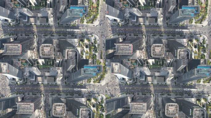 俯拍城市商务建筑交通