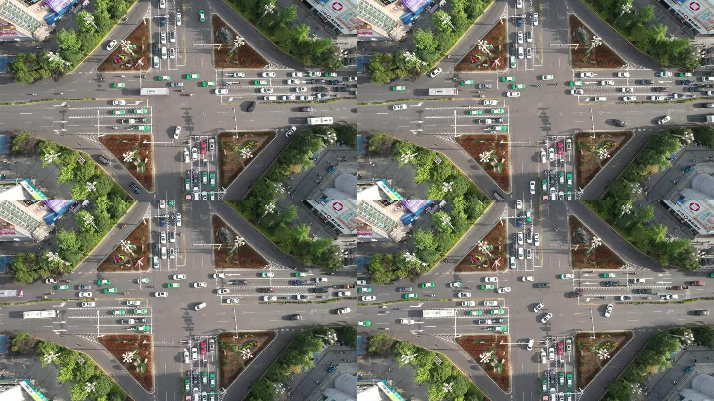 城市十字交叉路口 交通航拍