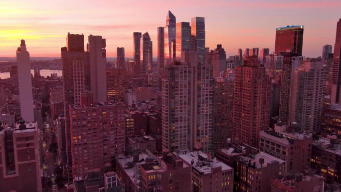 纽约曼哈顿麦迪逊广场公园摩天大楼日落夜景