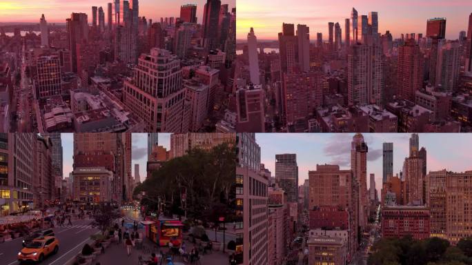 纽约曼哈顿麦迪逊广场公园摩天大楼日落夜景