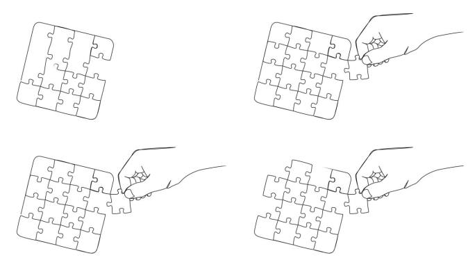 动画单线绘制的手添加最后缺失的拼图片拼图