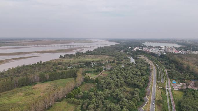 黄河中下游河南段黄河湿地黄河滩涂航拍