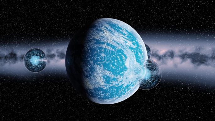 具有巨大球体的蓝色冰行星