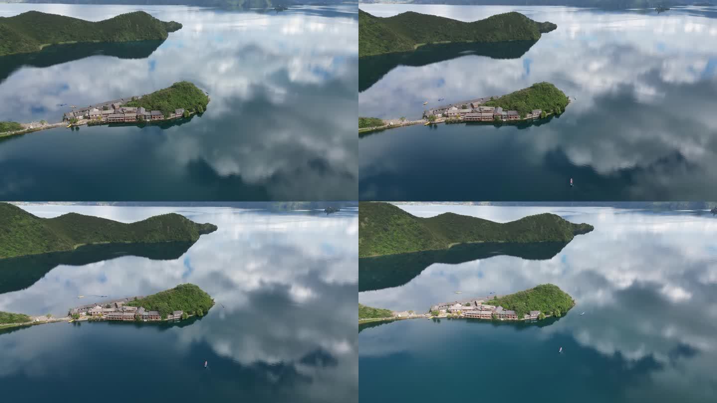 航拍泸沽湖里格半岛延时视频