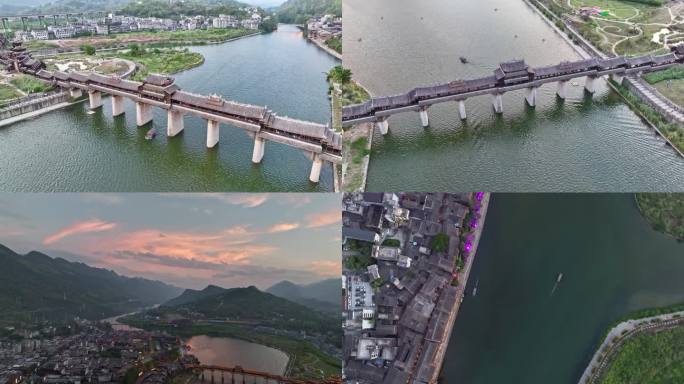 重庆黔江濯水古镇风雨廊桥航拍空镜
